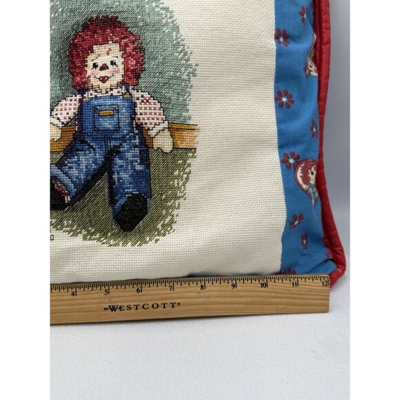 Handmade Raggedy Ann & Andy Tapestry & Quilted Pillow Set 16x16 - Picture 4 of 12